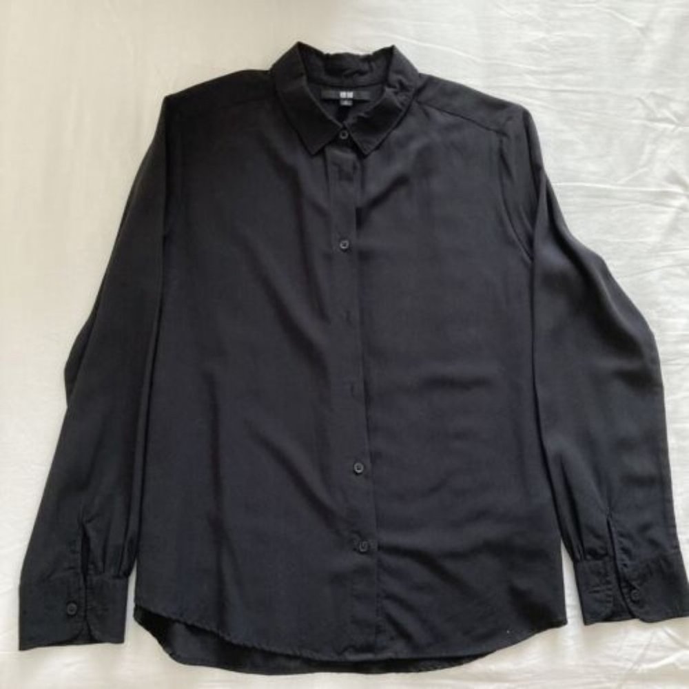 Womens Long Sleeve Shirt Black, Size M